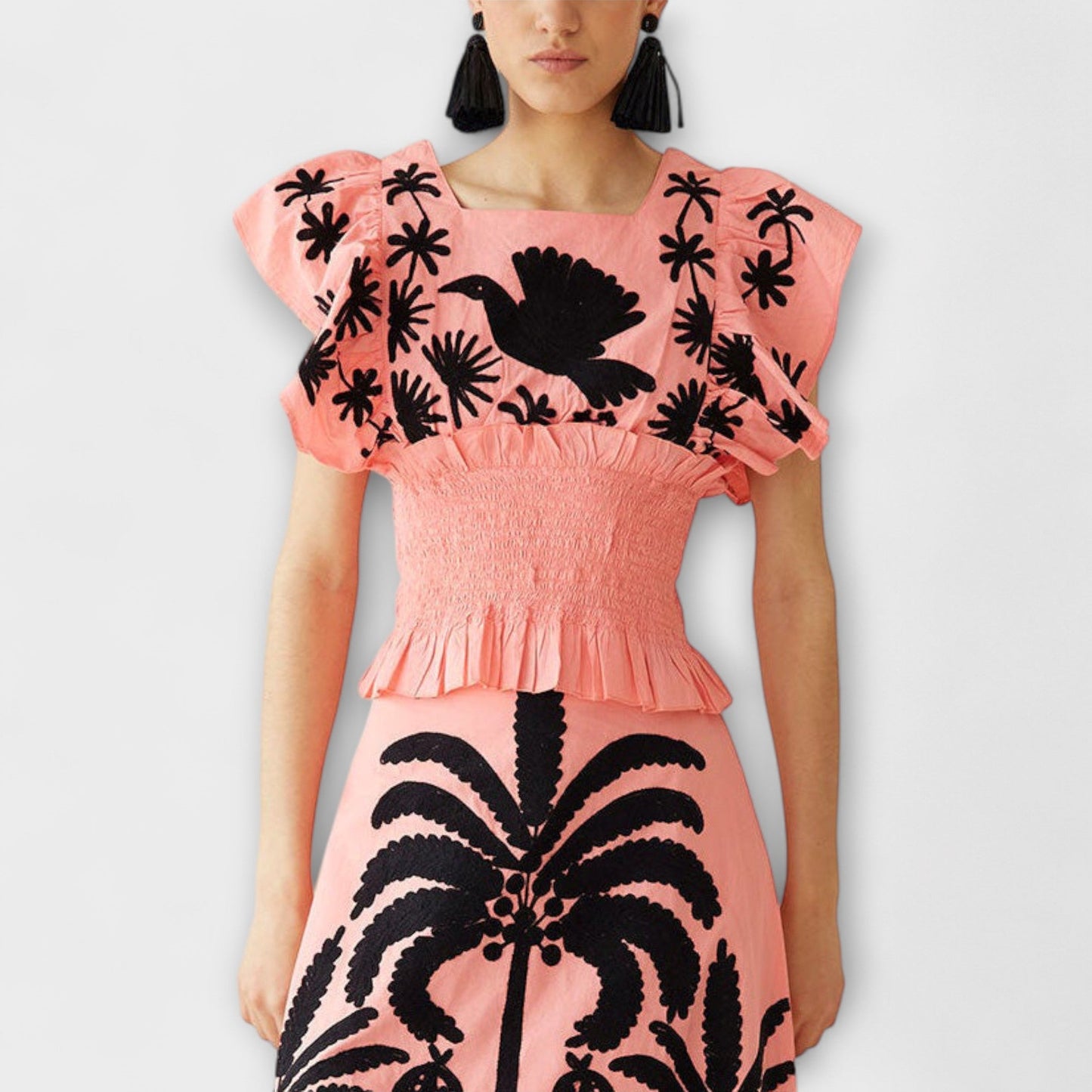 Amy - Schickes Palmbaum- und tropisches Vogel-Print Tanktop