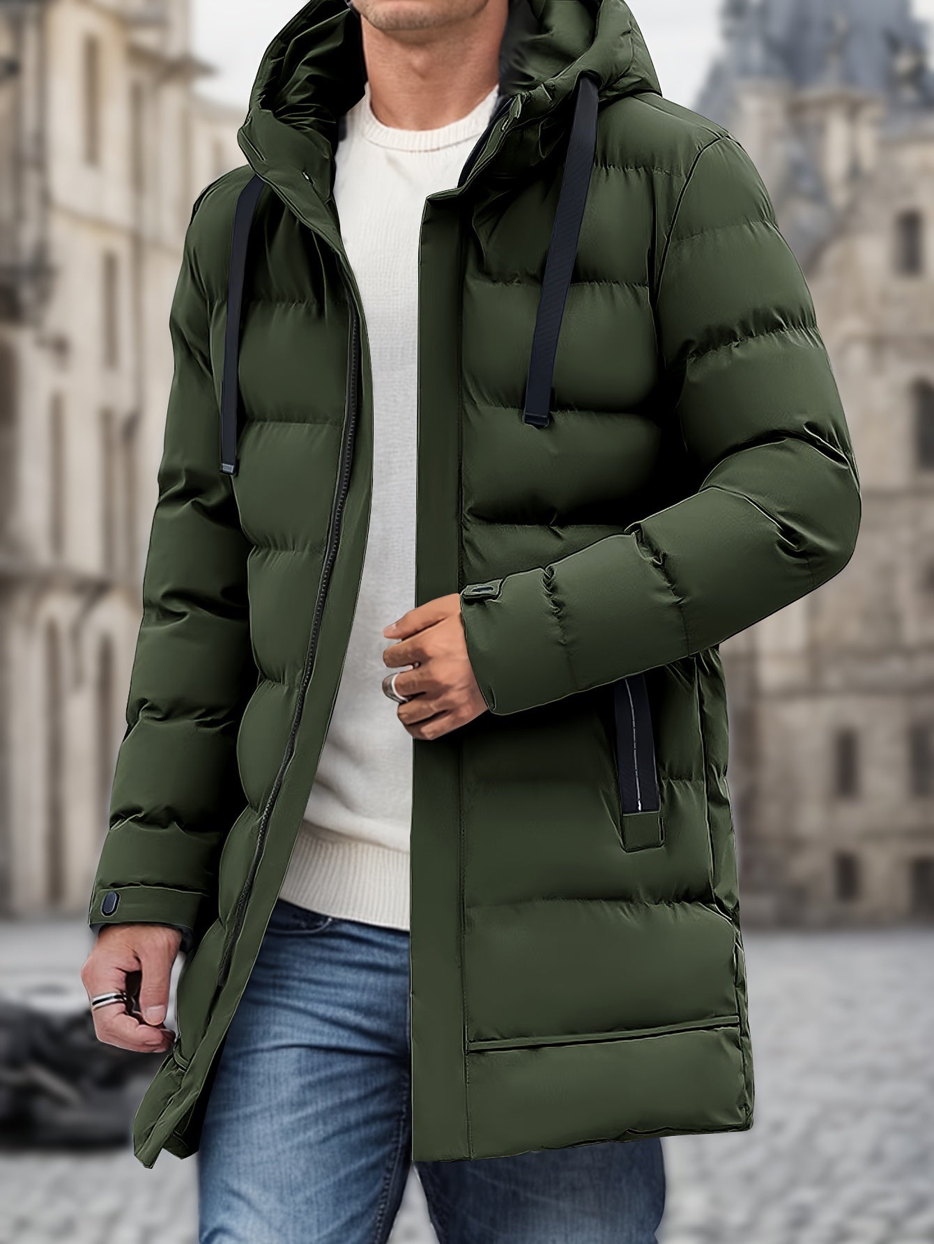 Warme Winterjacke mit Kapuze und langem Design für Herren | Ideal für den Winter