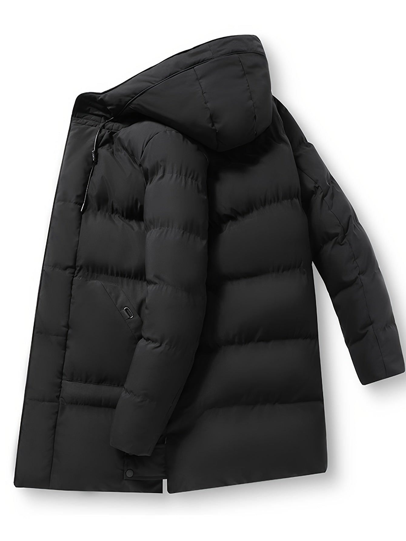 Warmer schwarzer Steppmantel mit Kapuze für Herren | Ideal für den Winter