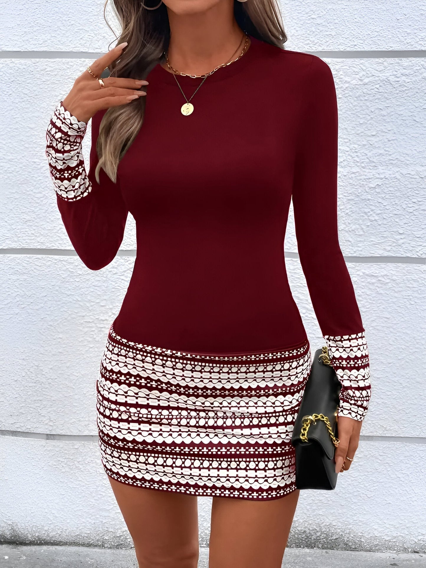 Amelie | Gestreiftes Rundhals Bodycon Mini-Kleid