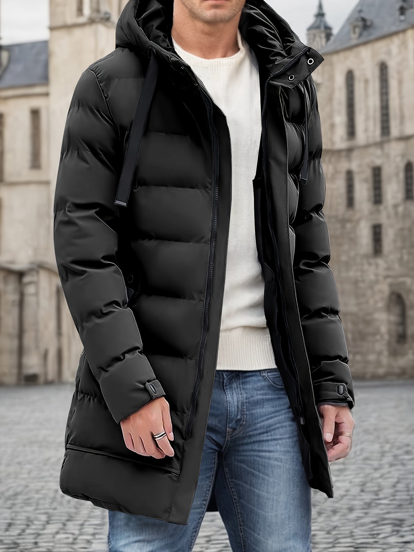 Warme Winterjacke mit Kapuze und langem Design für Herren | Ideal für den Winter