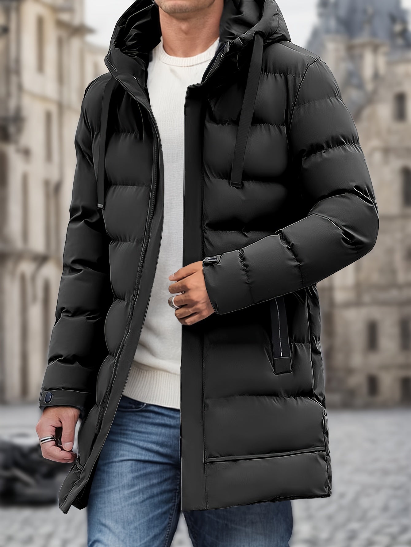 Warme Winterjacke mit Kapuze und langem Design für Herren | Ideal für den Winter