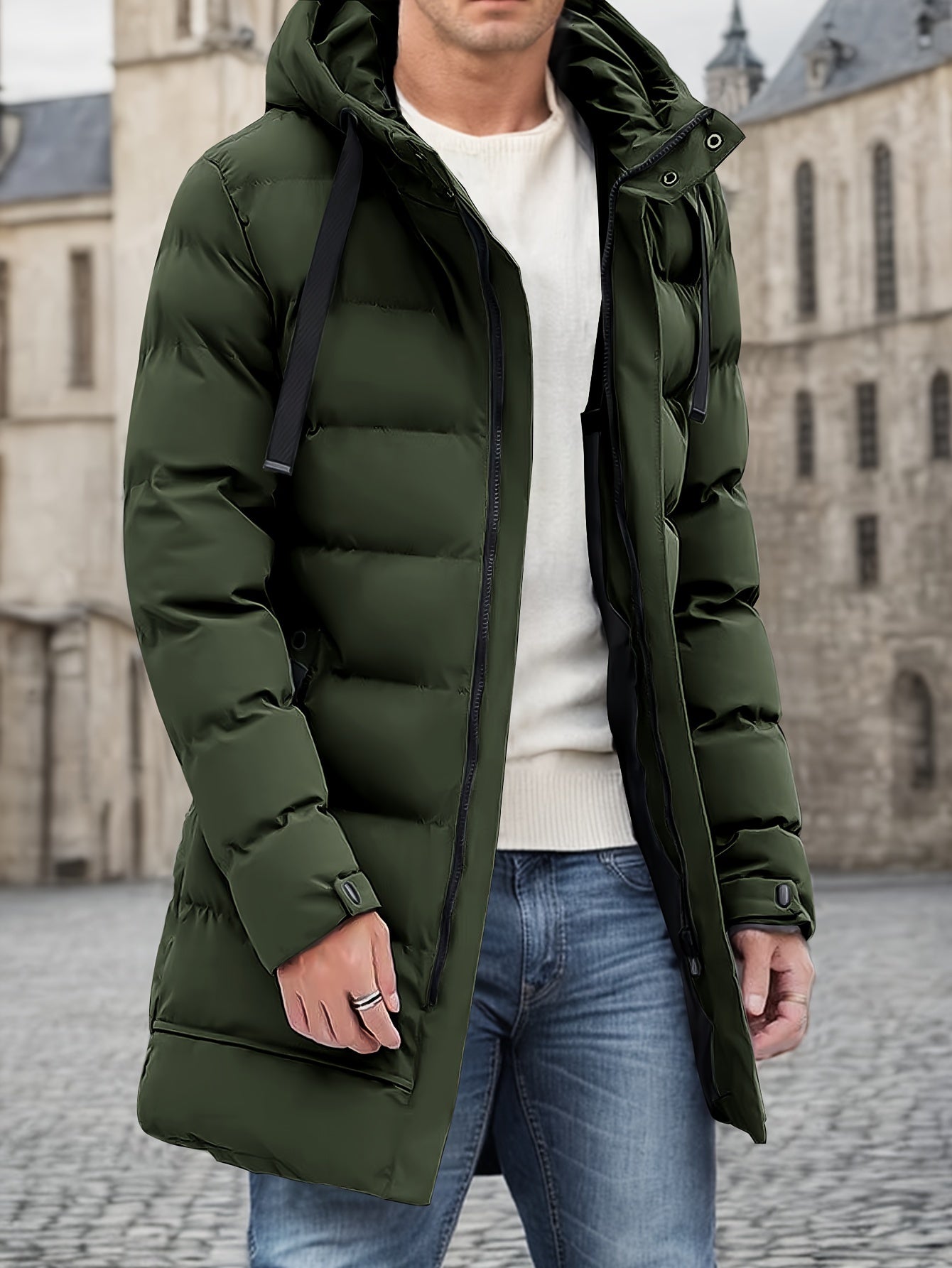 Warme Winterjacke mit Kapuze und langem Design für Herren | Ideal für den Winter
