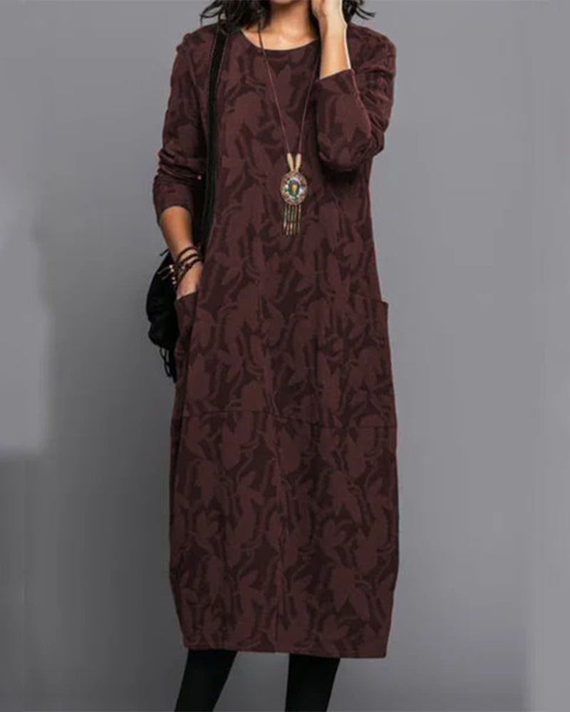 Adele | Langärmeliges Damenkleid mit Print und Taschen | Elegant, bequem & vielseitig