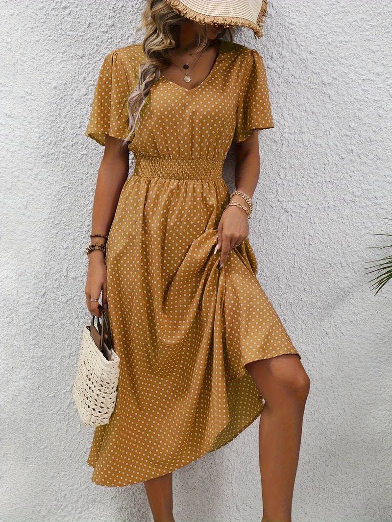 Allover-Print Kurzarmkleid Für Frühling Und Sommer