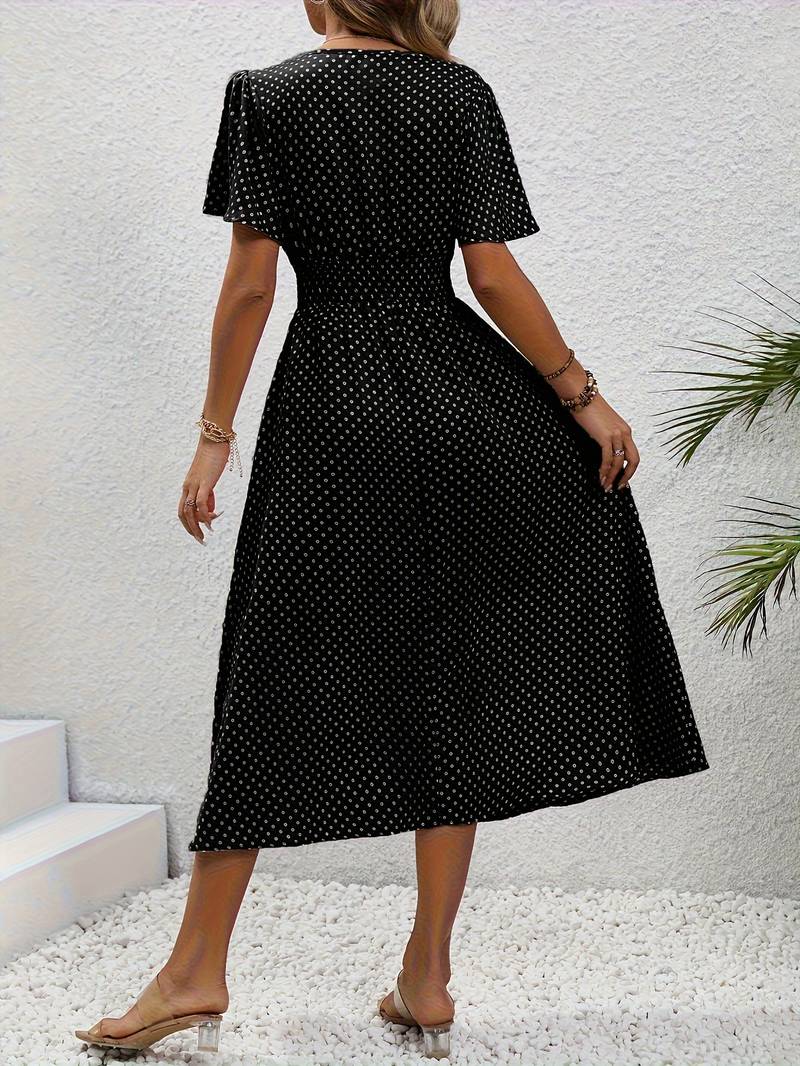 Allover-Print Kurzarmkleid Für Frühling Und Sommer