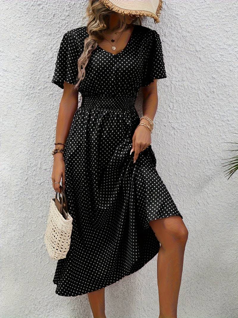 Allover-Print Kurzarmkleid Für Frühling Und Sommer