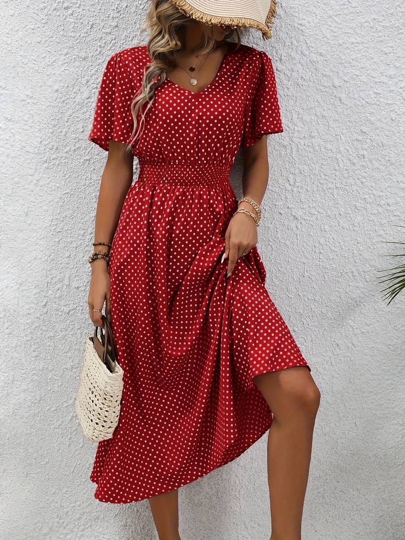 Allover-Print Kurzarmkleid Für Frühling Und Sommer