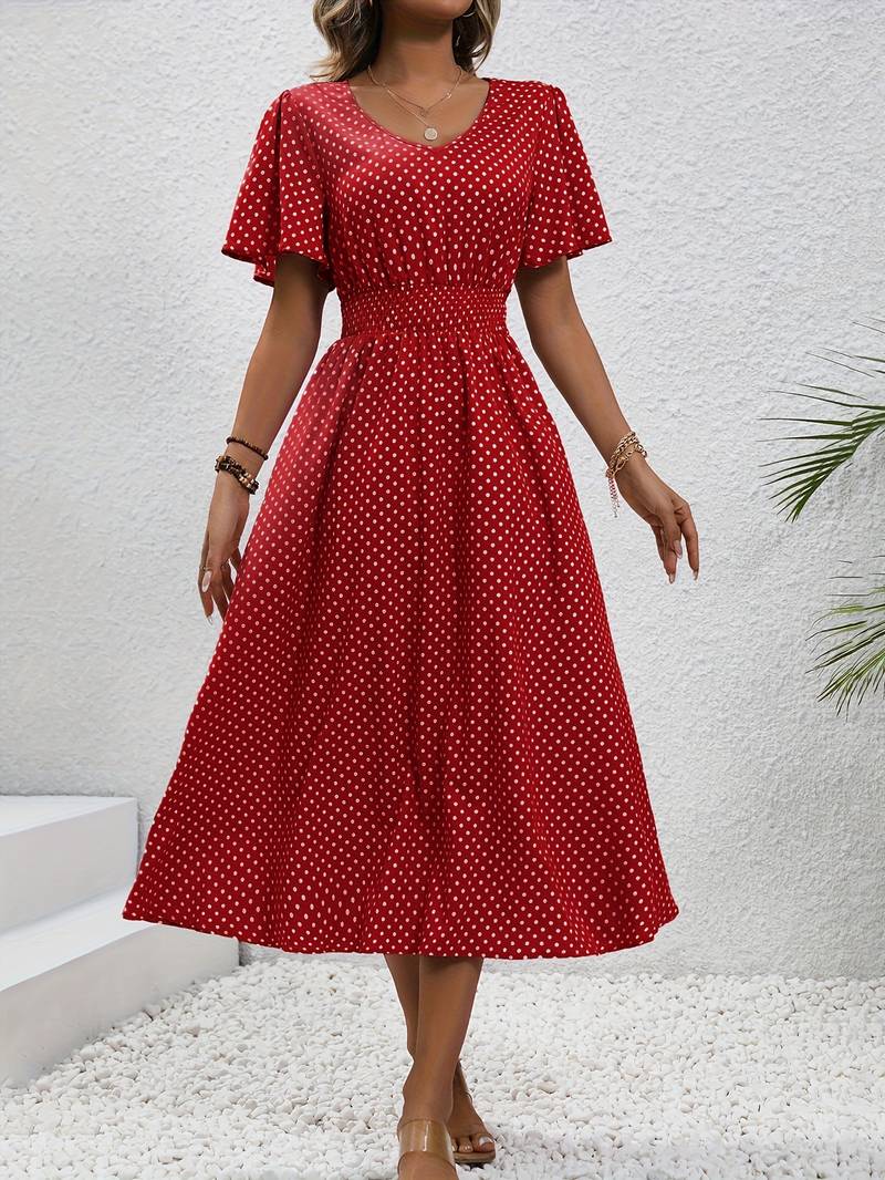 Allover-Print Kurzarmkleid Für Frühling Und Sommer