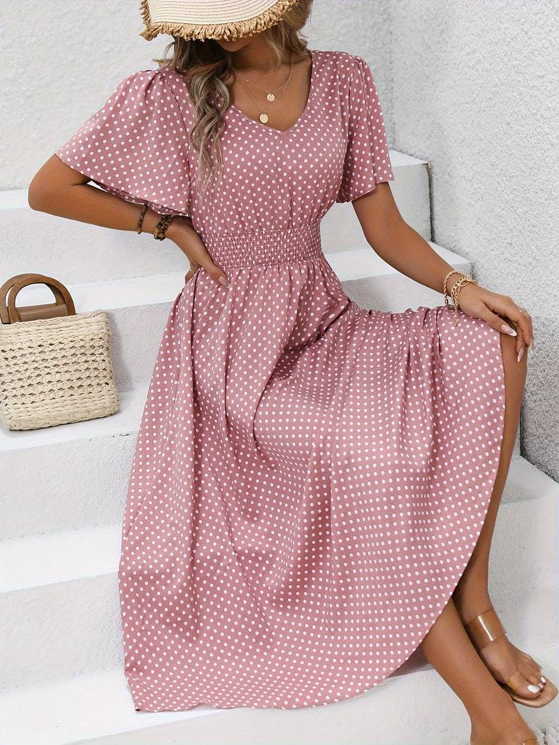 Allover-Print Kurzarmkleid Für Frühling Und Sommer