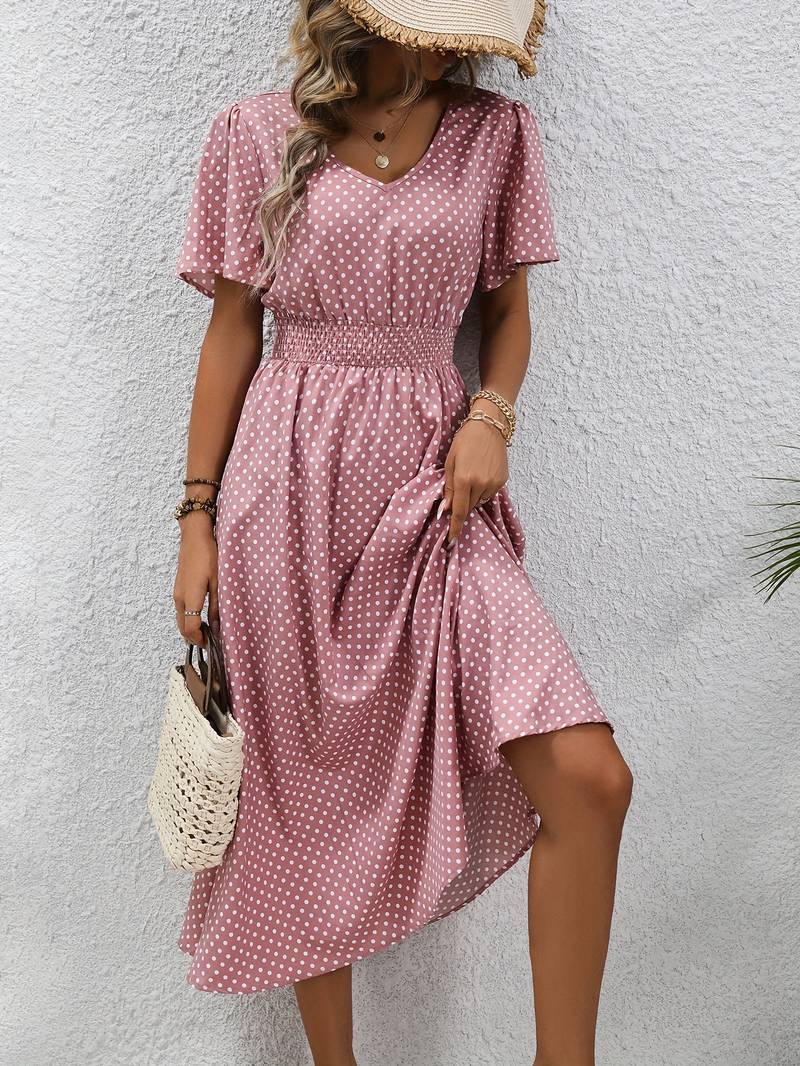 Allover-Print Kurzarmkleid Für Frühling Und Sommer