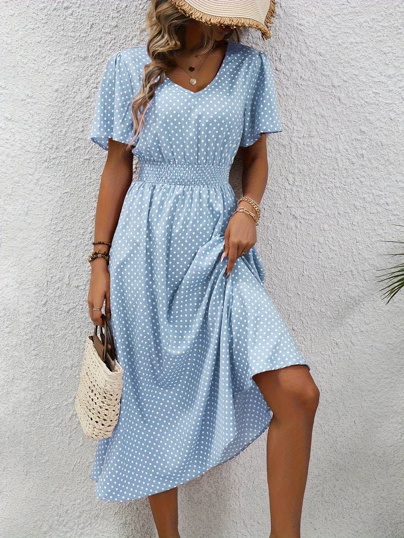 Allover-Print Kurzarmkleid Für Frühling Und Sommer