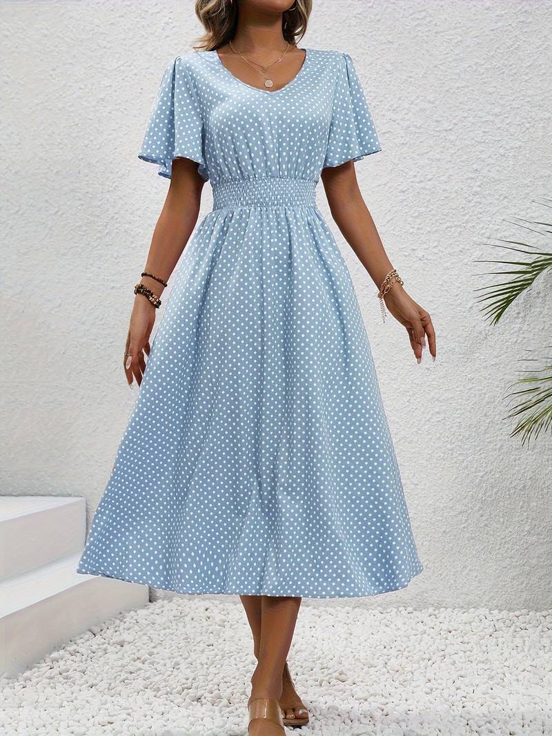 Allover-Print Kurzarmkleid Für Frühling Und Sommer