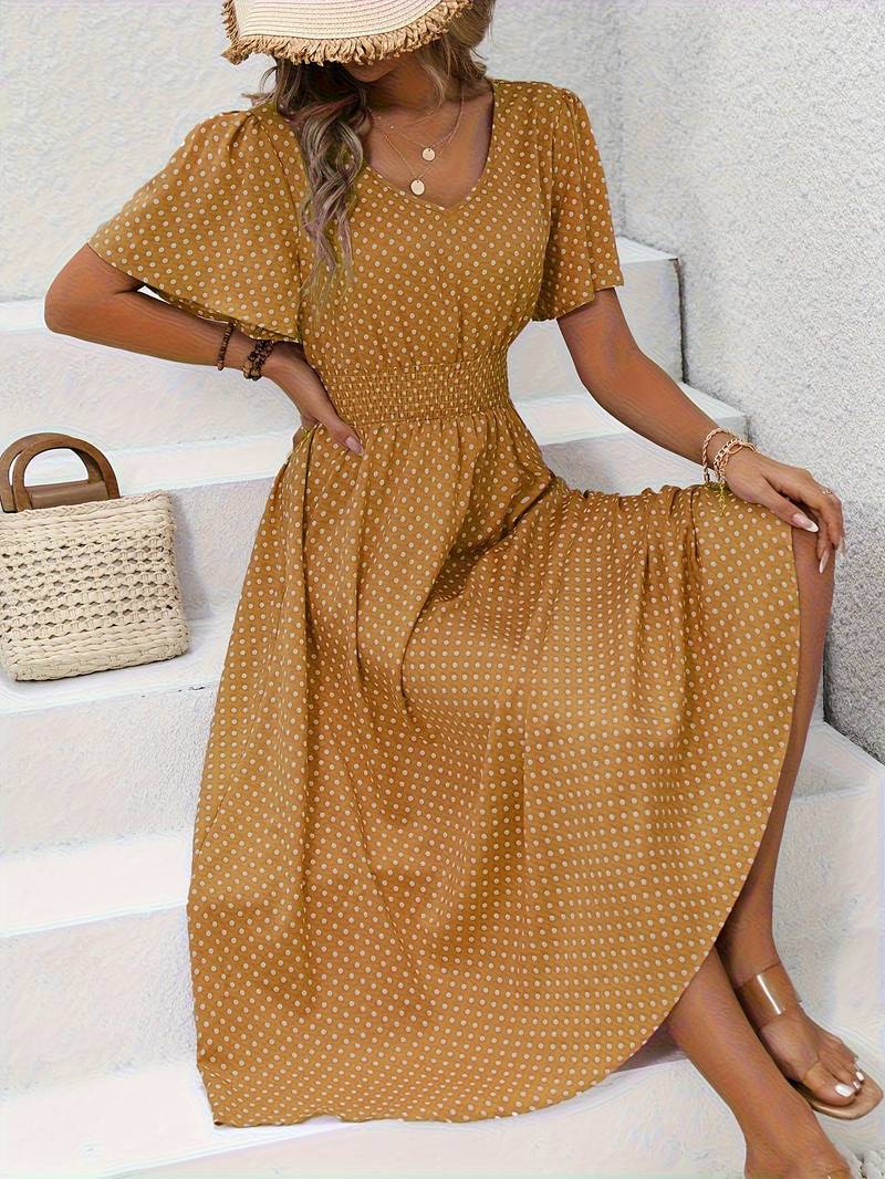 Allover-Print Kurzarmkleid Für Frühling Und Sommer