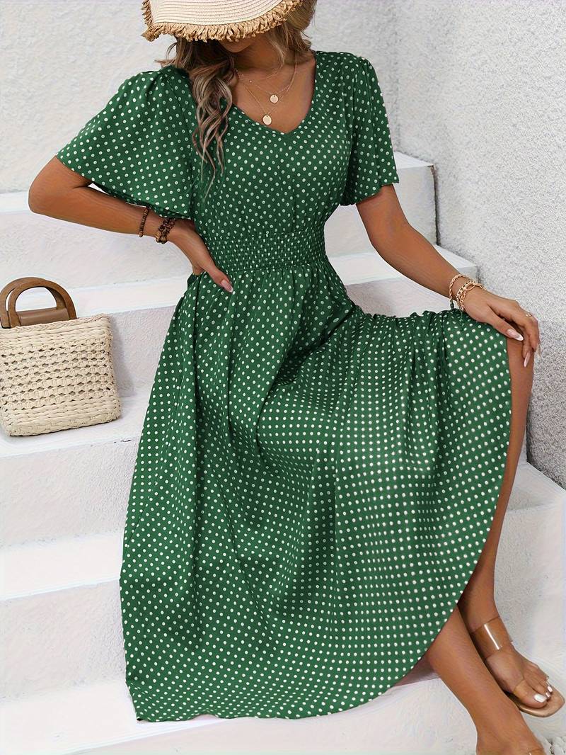 Allover-Print Kurzarmkleid Für Frühling Und Sommer