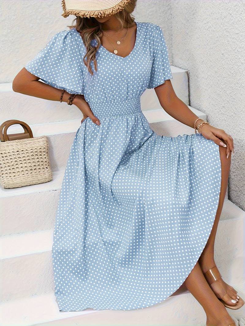 Allover-Print Kurzarmkleid Für Frühling Und Sommer