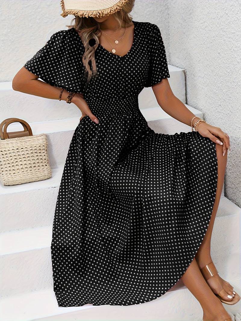 Allover-Print Kurzarmkleid Für Frühling Und Sommer