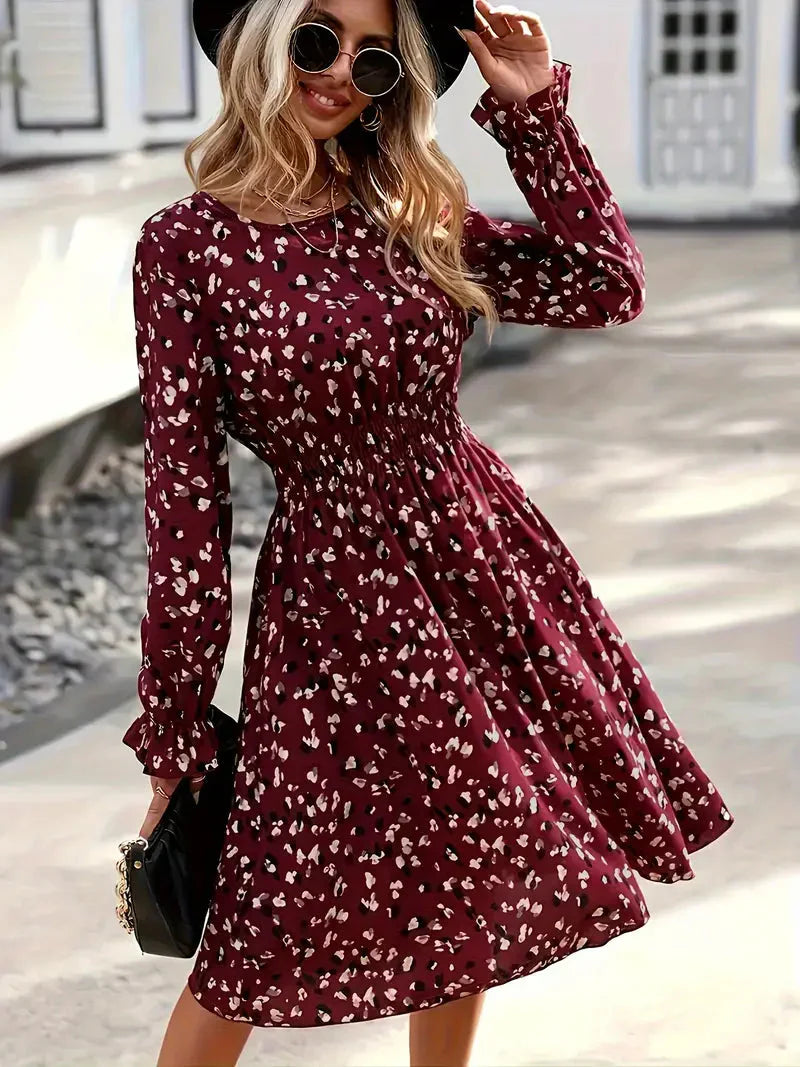 Allover-Print Langarmkleid Für Stilbewusste Damen
