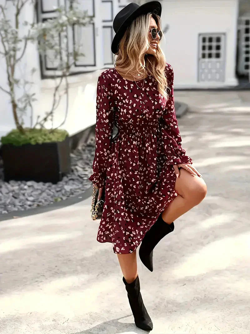 Allover-Print Langarmkleid Für Stilbewusste Damen