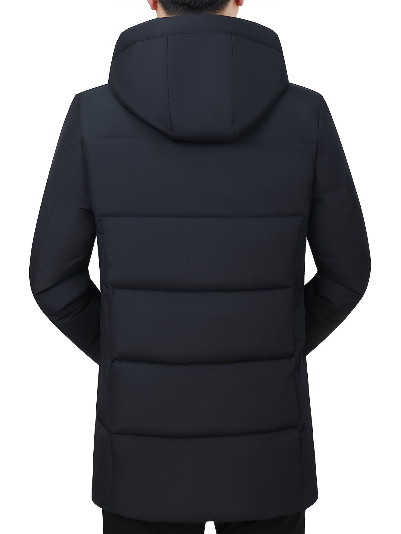 Warmer schwarzer dicker Steppmantel mit Kapuze für Herren | Ideal für den Winter