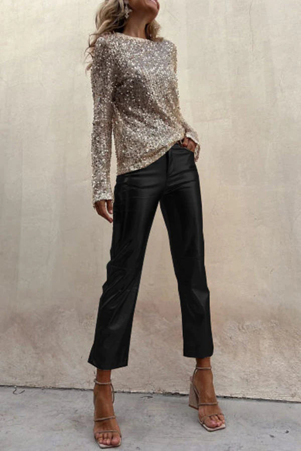 Alexandra® | Gerade Hose aus Metallic-Kunstleder von Sinclair mit hohem Bund und Taschen