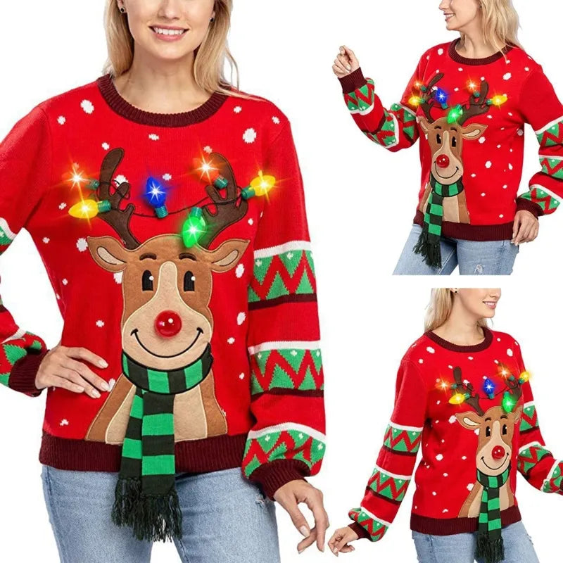 Weihnachtlicher Led-Beleuchteter Winterpullover für Damen