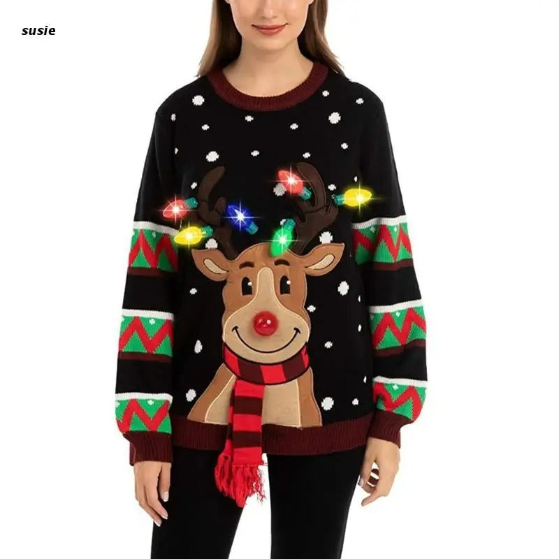 Warmer Damen-Winterpullover mit LED-Lichtern für Ein Festliches Funkeln