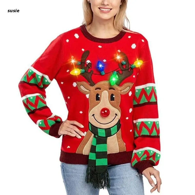 Warmer Damen-Winterpullover mit LED-Lichtern für Ein Festliches Funkeln