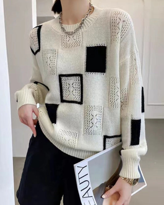 Warmer Baumwollpullover mit Blockfarben für Damen | Ideal für den Winter