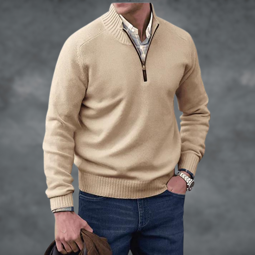 Waylen - Herren Pullover mit geripptem Kragen und Viertel-Reißverschluss