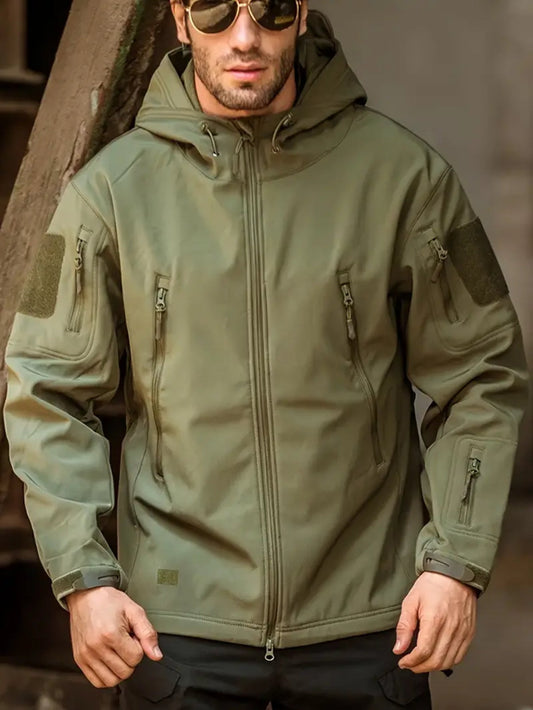 Wasserdichte Einfarbige Winddichte Kapuzen Outdoor Jacke für Herren | Perfekt für Outdoor-Aktivitäten