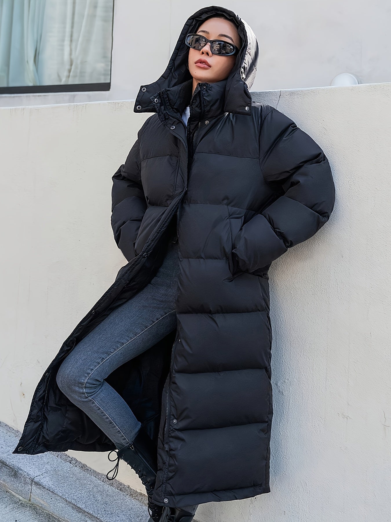 Warmer Casual Langer Schwarzer Winter Puffer Mantel mit Kapuze für Damen | Ideal für den Winter