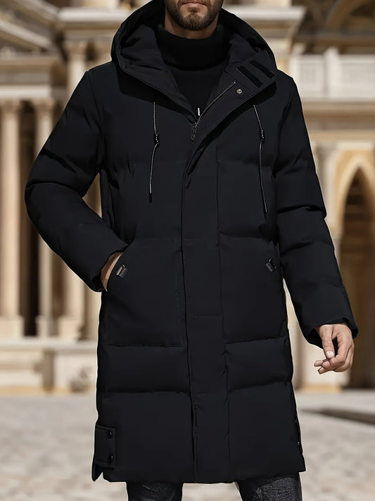Warmer schwarzer Steppmantel mit Kapuze für Herren | Ideal für den Winter