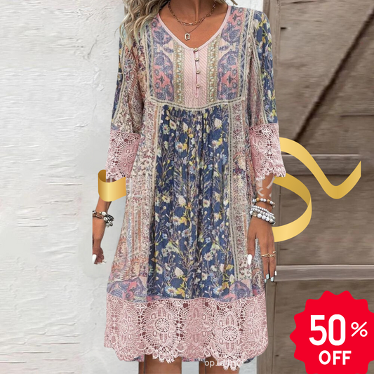 Yara® | Bedrucktes Spitzenkleid im Bohemian-Stil