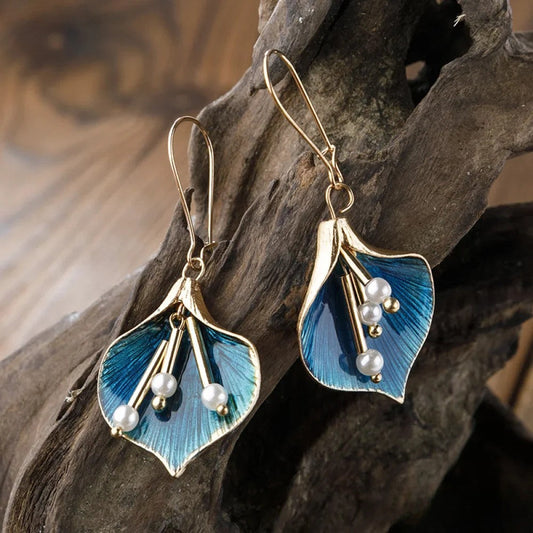 Antike Blaue Lotus Silber Ohrringe