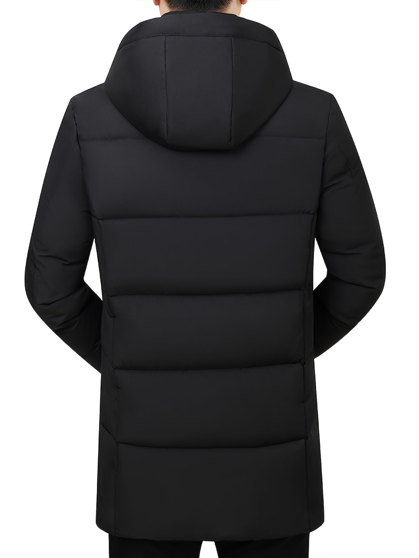 Warmer schwarzer dicker Steppmantel mit Kapuze für Herren | Ideal für den Winter