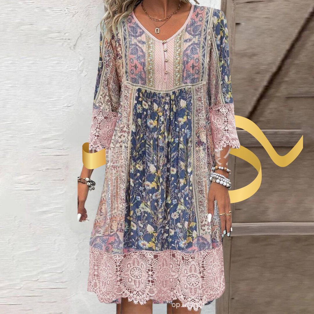 Yara® | Bedrucktes Spitzenkleid im Bohemian-Stil