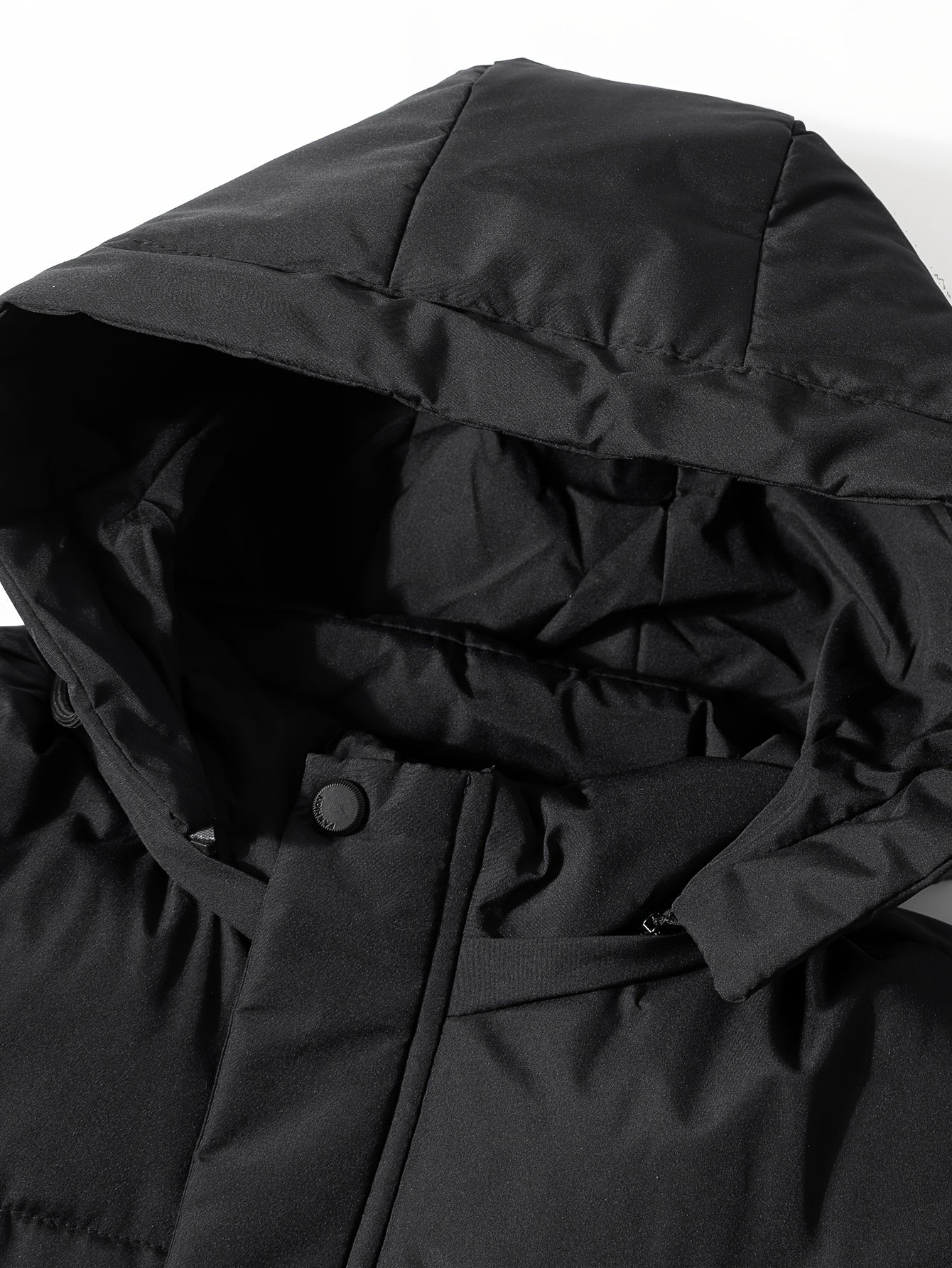Warmer schwarzer dicker Steppmantel mit Kapuze für Herren | Ideal für den Winter