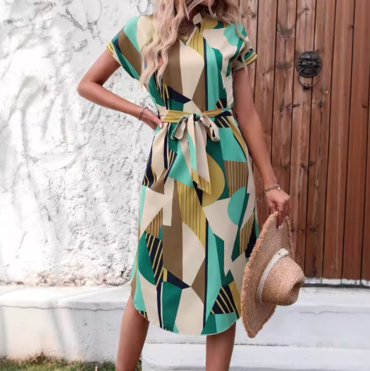 Zilvara | Figurschmeichelndes Kleid mit geometrischem Print