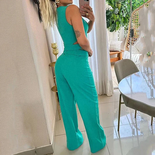 Alwine - Schickes Damen-Ensemble mit kurzem Oberteil und langer Hose