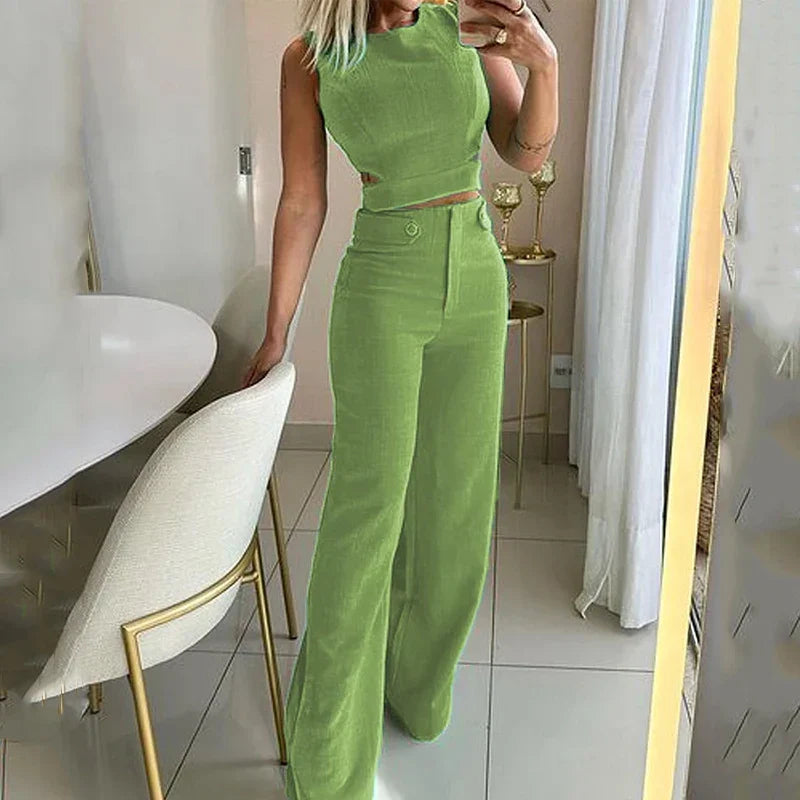 Alwine - Schickes Damen-Ensemble mit kurzem Oberteil und langer Hose