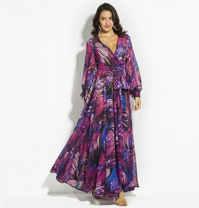 Zilvara | Elegantes Kleid mit V-Ausschnitt und Ballonärmeln