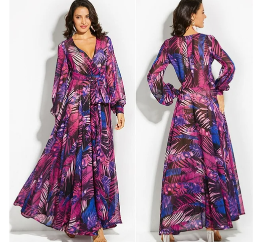 Zilvara | Elegantes Kleid mit V-Ausschnitt und Ballonärmeln