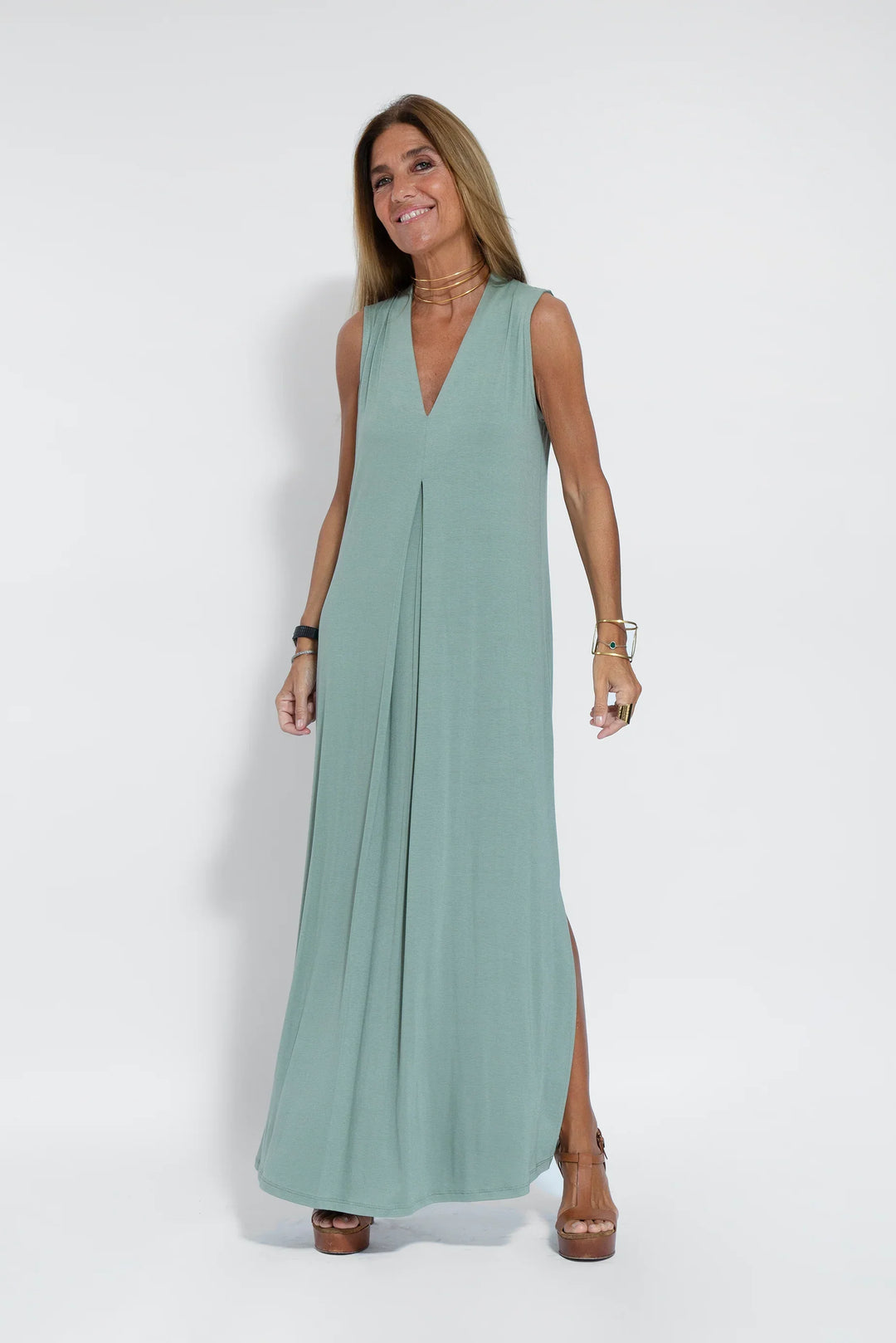 ANGELICA | LANGES KLEID MIT V-AUSSCHNITT