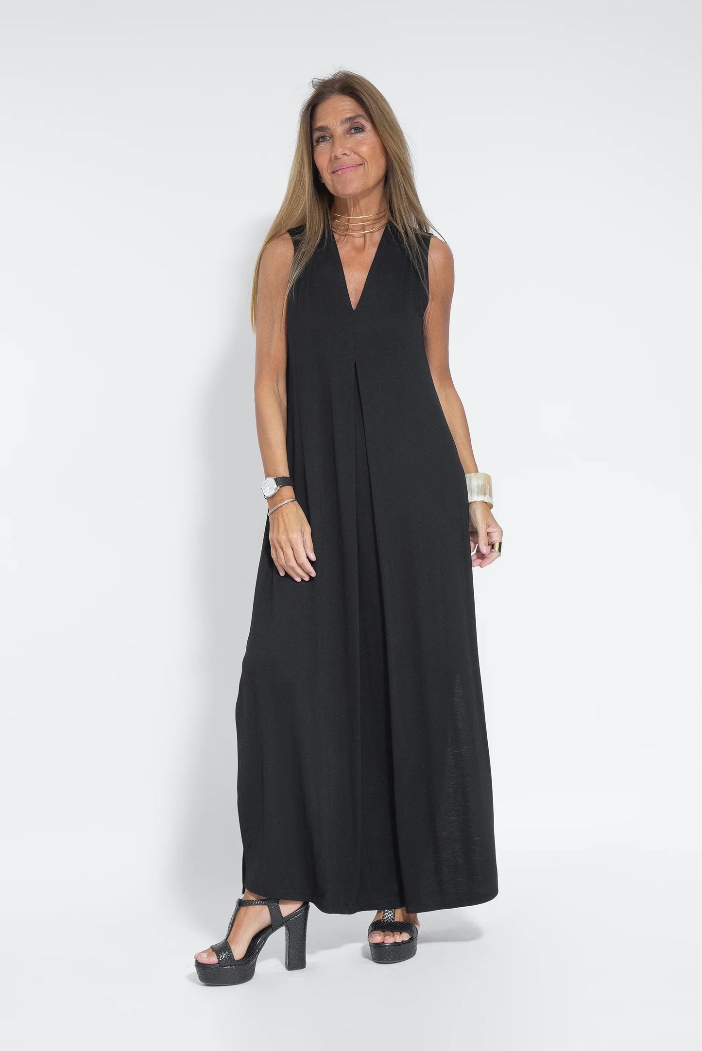 ANGELICA | LANGES KLEID MIT V-AUSSCHNITT