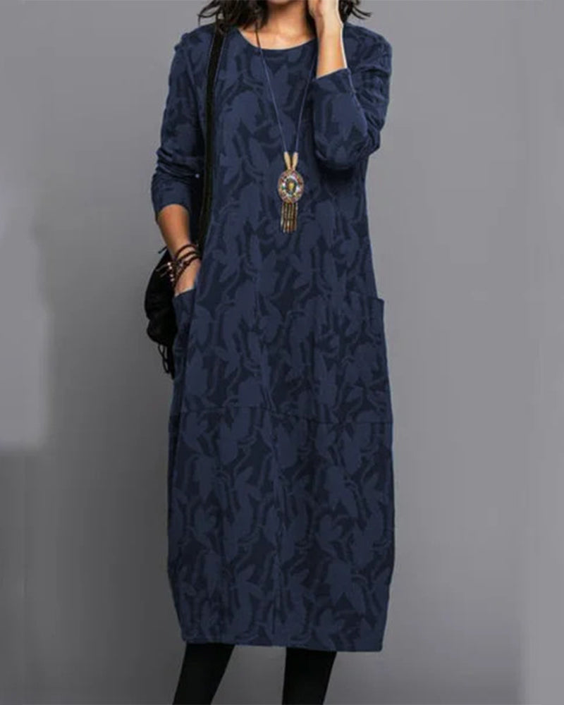 Adele | Langärmeliges Damenkleid mit Print und Taschen | Elegant, bequem & vielseitig