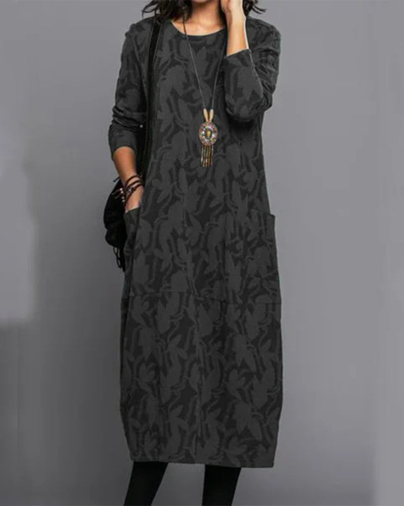 Adele | Langärmeliges Damenkleid mit Print und Taschen | Elegant, bequem & vielseitig
