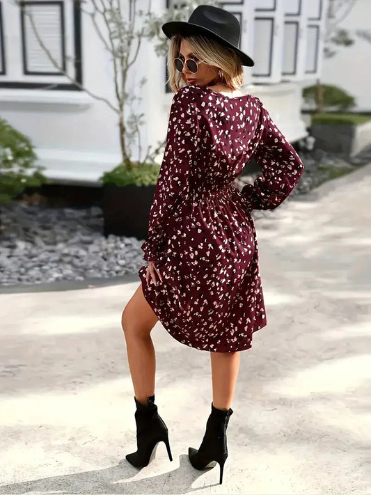 Allover-Print Langarmkleid Für Stilbewusste Damen