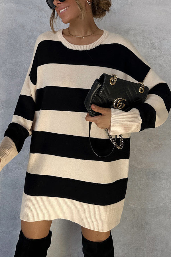 Anna® | Cremefarbener gestreifter Maxipullover