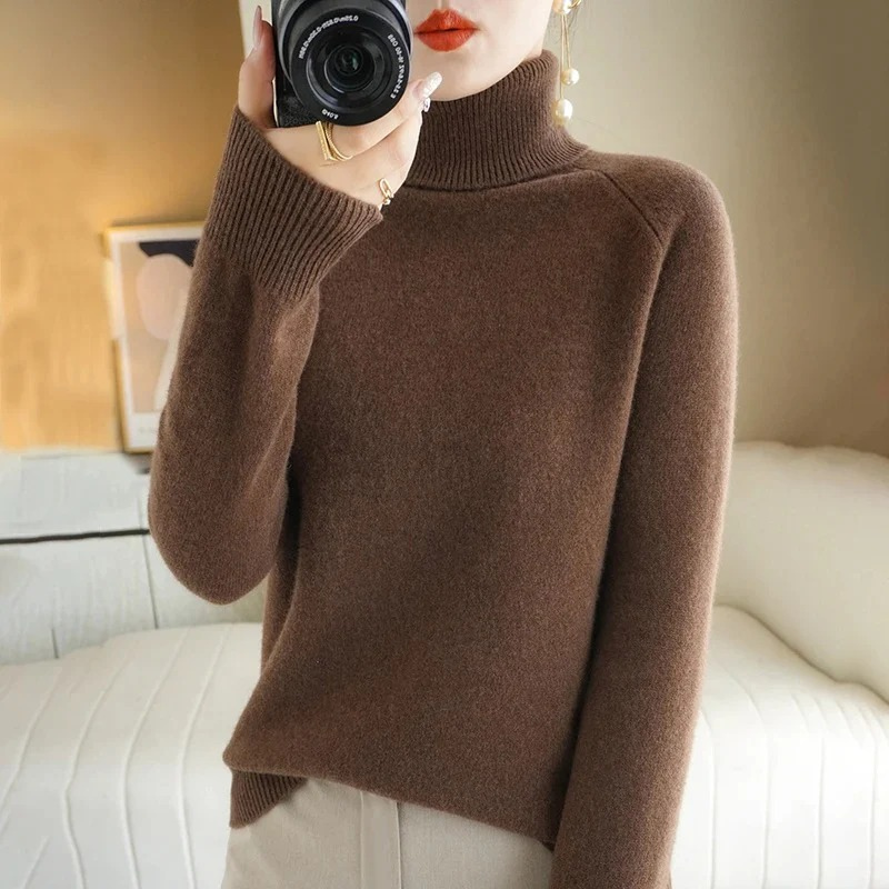 Damen warmer Strickpullover | Rollkragen